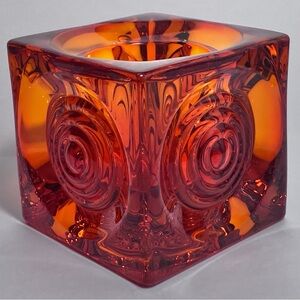 VIKING GLASS ‘Bullseye Glimmer’ PERSIMMON ORANGE Votive Candle Holder / VINTAGE